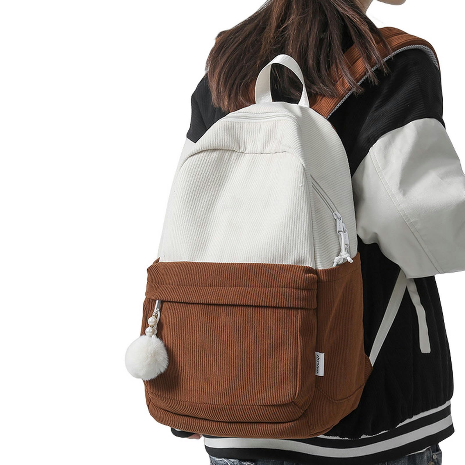 NOGRAX Schulrucksack Streifen Nette Cord Frau Rucksack Schultasche Für Teenager Mädchen Jungen Harajuku Patchwork Farbe Student Lady Buch Tasche Pack