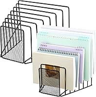 Vista 1 de 2 Pcs 7 Section Wire File Organizer for Desk, Metal Mesh Incline File Holder, Letter & Magazine Folder Rack, Desktop Paper Sorter for Home Office