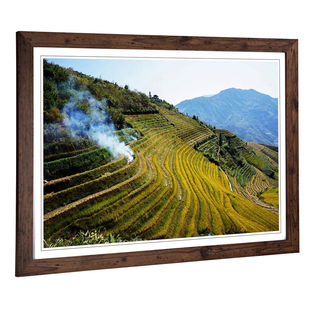 Big Box Art Framed Print of Landscape China Rice Terraces Design | Wall Art Picture | Home Decor for Kitchen, Living, Dining Room, Bedroom, Hallway, Office, Walnut, A2 / 24.5x18 Inch / 62x45cm