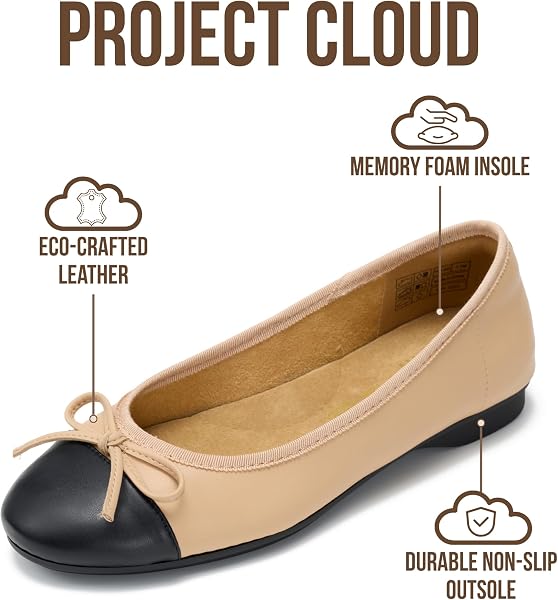 Project Cloud Ballet Flats for Women Shoes - Eco-Crafted with Memory Foam Insole Lightweight Mary Jane Flats - Non-Slip and Comfortable Womens Shoes (Ashley) - 2