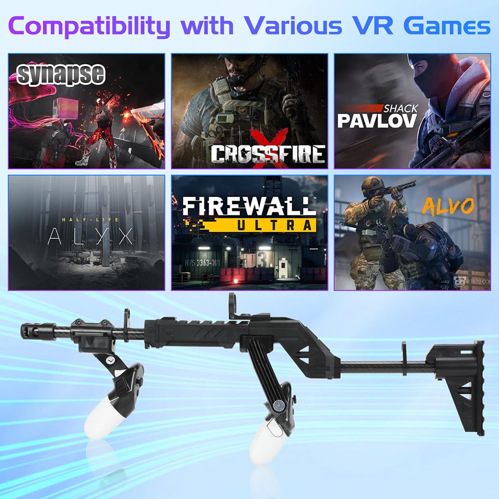 Pistolet VR do Quest 3S/ 3, uchwyt kontrolera strzelania dla gier VR, karabin magnetyczny z paskami na ramię