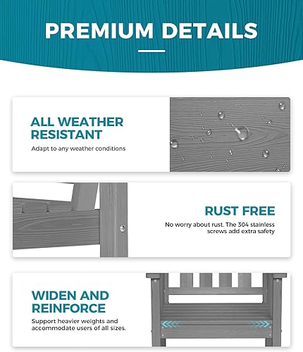 Miniatura 5 de Juego de 2 sillas de comedor para patio al aire libre, sillas de porche de polietileno de alta densidad para mesa de comedor, muebles de exterior
