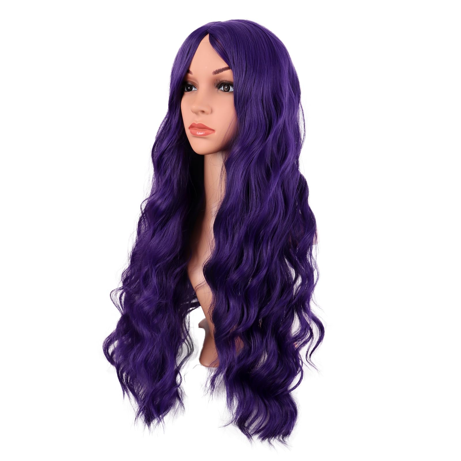 MapofBeauty 28 Inch/70 cm Long Wavy Middle Part with No Bangs Synthetic Fiber Curly Fashion Women Party Cosplay Wig (Dark Purple) - Image 3