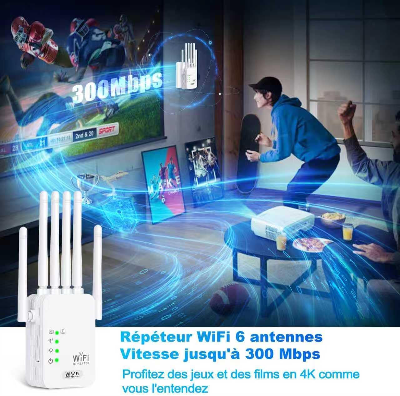 2026 Repetidor WiFi, Potente Amplificador De Señal WiFi Remoto, WiFi Repeater con 6 Antenas, Amplificador señal WiFi, 2 Puertos LAN, Puerto Ethernet, Compatible con Todos los routers WiFi