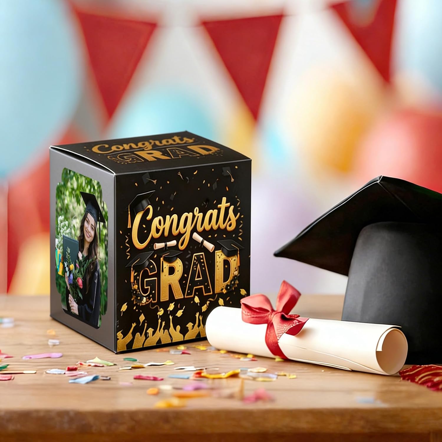 Tinlade Graduation Card Box with Photo Slot 2026 Grad Card Box for Graduation Party Foldable Congrats Grad Picture Display Cards Holder for Cards Money and Gift Table Decor(Black)