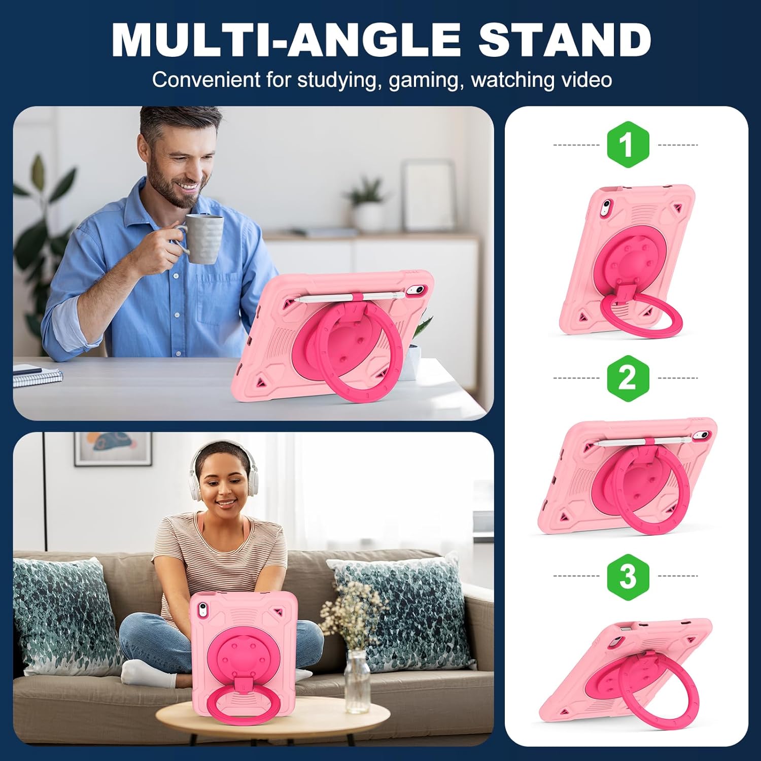 Case for iPad (A16) 11th Generation 11 Inch 2025/iPad 10th Generation 10.9 Inch 2022 with Built-in Screen Protector 360°Rotating Stand,Shoulder Strap Full Body Heavy Duty Protective Cover (Rose Pink) - Image 5