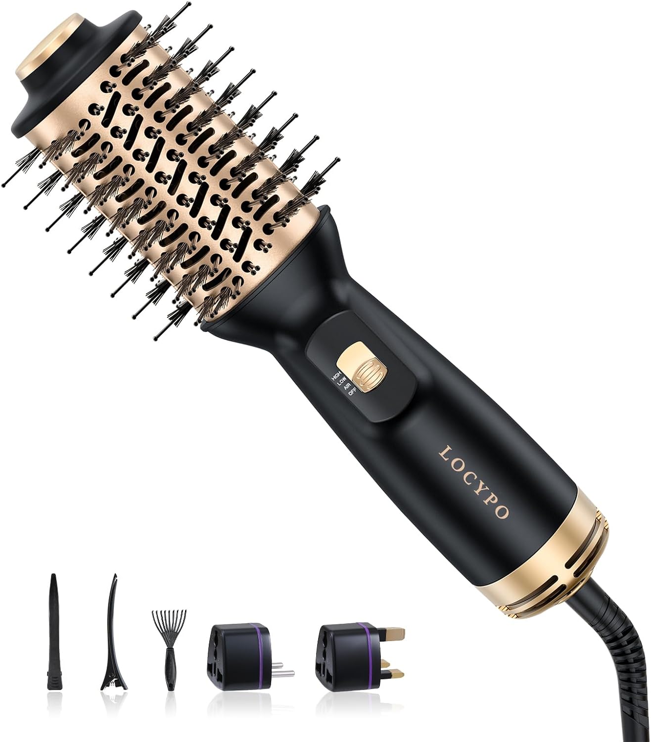 Travel Blow Dryer Brush, 4-in-1 Auto Dual Voltage (120-240V) Hot Air Brush, 2 Inch Mini Hair Dryer Brush & Styler for Voluminous Smooth Hair, Lightweight with EU/UK Plug for Home & Salon(Gold)