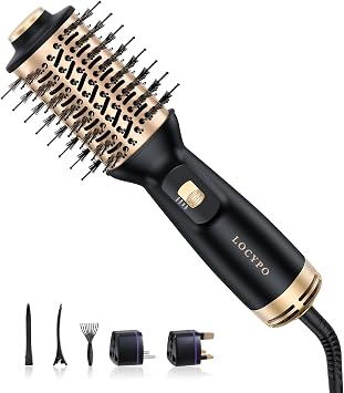 Travel Blow Dryer Brush, 4-in-1 Auto Dual Voltage 120-240V Hot Air Brush, 2 Inch Mini Hair Dryer Brush & Styler for Voluminous Smooth Hair, Lightweight with EU/UK Plug for Home & SalonGold