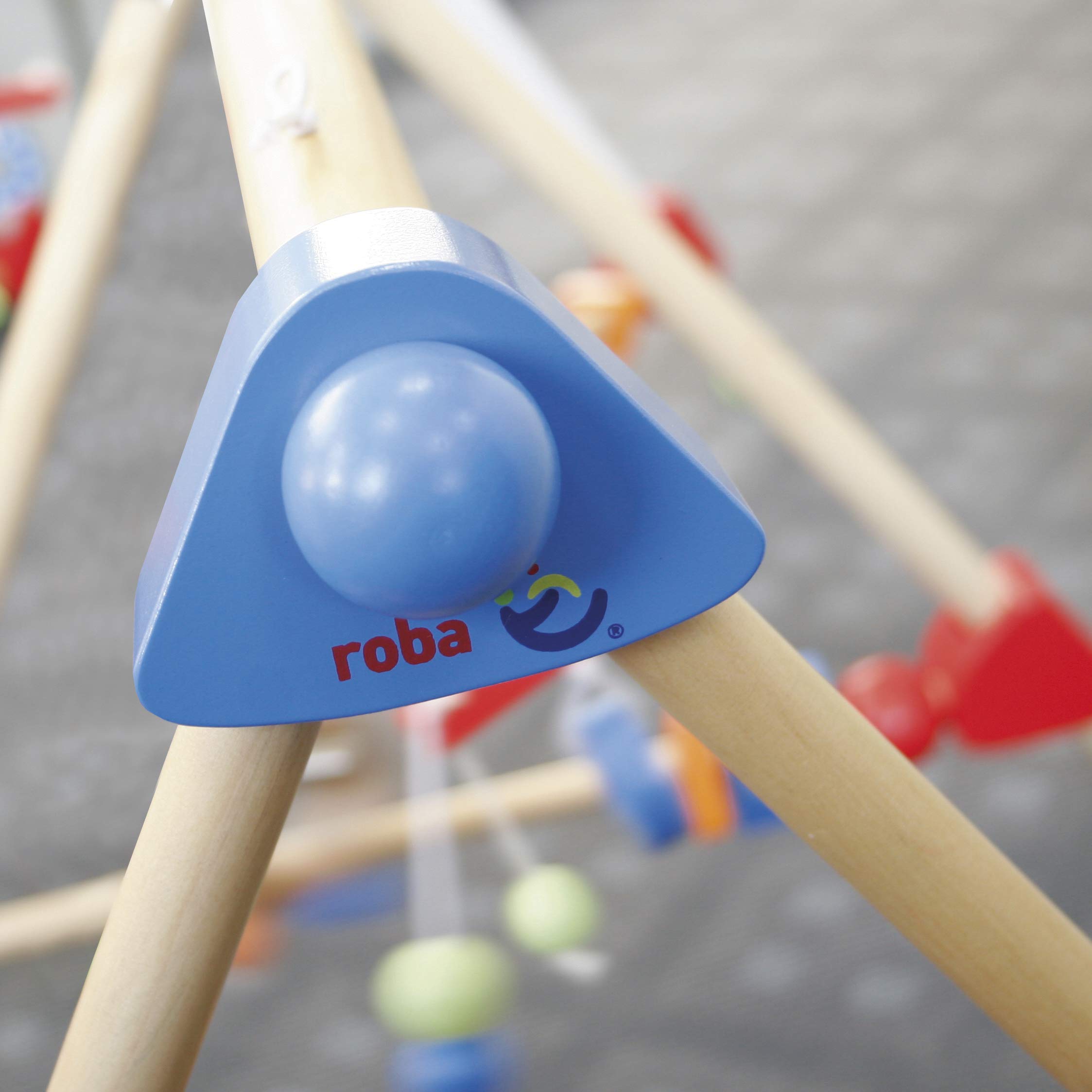 roba Portique d'Éveil en Bois pour Bébé - Jouet d'Activité avec 3 Pendentifs - Arche de Jeux Solide - Multicolore