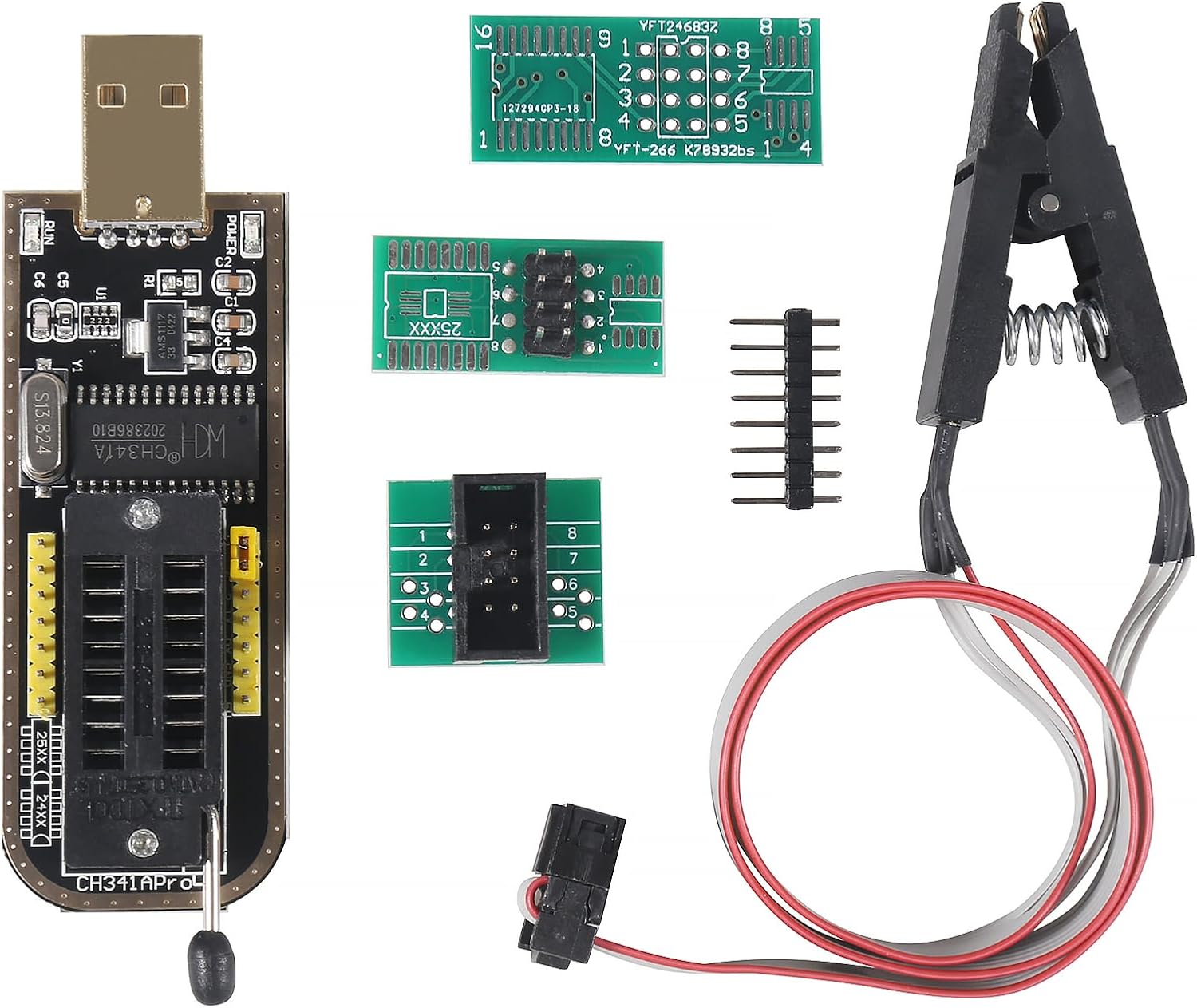 SOIC8 SOP8 Flash Chip IC Test Clips Socket Adpter Programmer BIOS + CH341A 24 25 Series for EEPROM Flash BIOS USB Programmer Module