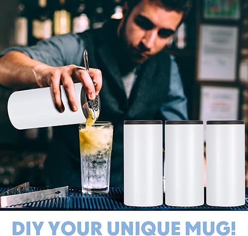 Miniatura 4 de Paquete de 12 enfriadores de latas de sublimación en blanco delgado de 12 onzas para barbacoa de verano para profesores, bebida de cerveza blanca,