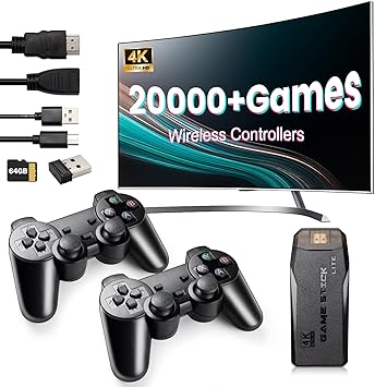 1 Year Warranty 4K Wireless Handheld Video Game Console Stick with 64GB Card, Dual 2.4G Controllers, HDMI TV Support, Preloaded Retro & Modern Games, Family Entertainment System