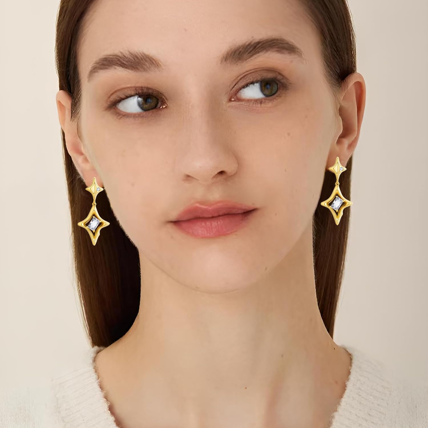 Gold Star Drop Dangle Earrings for Women Trendy Sparkly Cubic Zirconia Star Dangling Earrings Funky Jewelry - Image 2