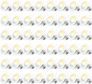 Amico Recessed Lighting 5/6 Inch, 48 Pack 5CCT Flat LED Can Lights, 2700K/3000K/4000K/5000K/6000K Selectable,12W Eqv 120W, 1050LM Brightness, Retrofit Installation - ETL & FCC