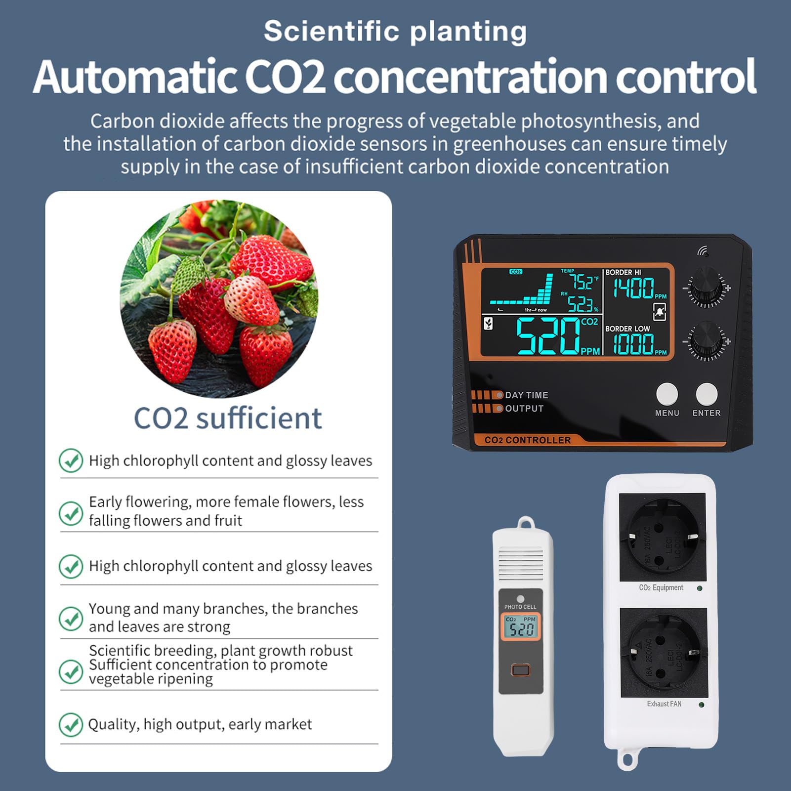Fabater CO2-Regler, 0–5000 Ppm Zweikanal-NDIR-Sensor, Kohlendioxid-Regler, CO2-Messgerät mit Rückverfolgbaren Diagrammen und Automatischer Tag-Nacht-Erkennung für Gewächshaus-Anbauräume, Fabrikhaus