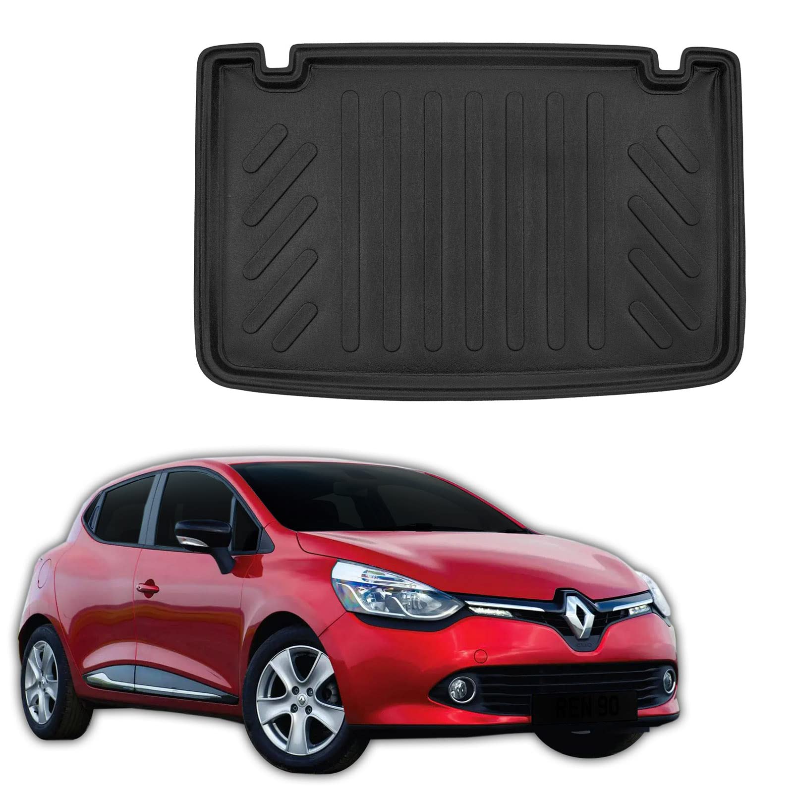SCOUTT Tapis De Coffre sur Mesure pour Renault Clio 4 2014-2019, Noir, Antidérapant, Bord Haut, Toutes Saisons