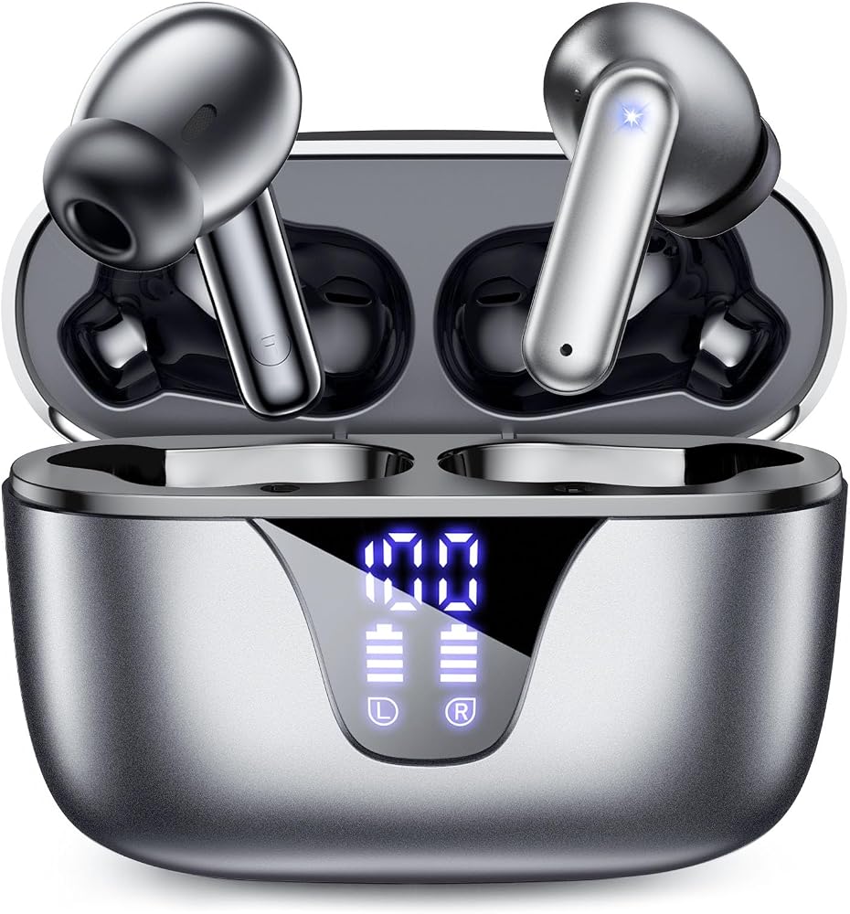 Wireless Earbuds Bluetooth Headphones, 50H Playtime Ear Buds with Mic, LED Digital Display Charging Case, IPX7 Waterproof, Deep Bass Stereo, in-Ear Earphone for iPhone Andriod Phone - Black