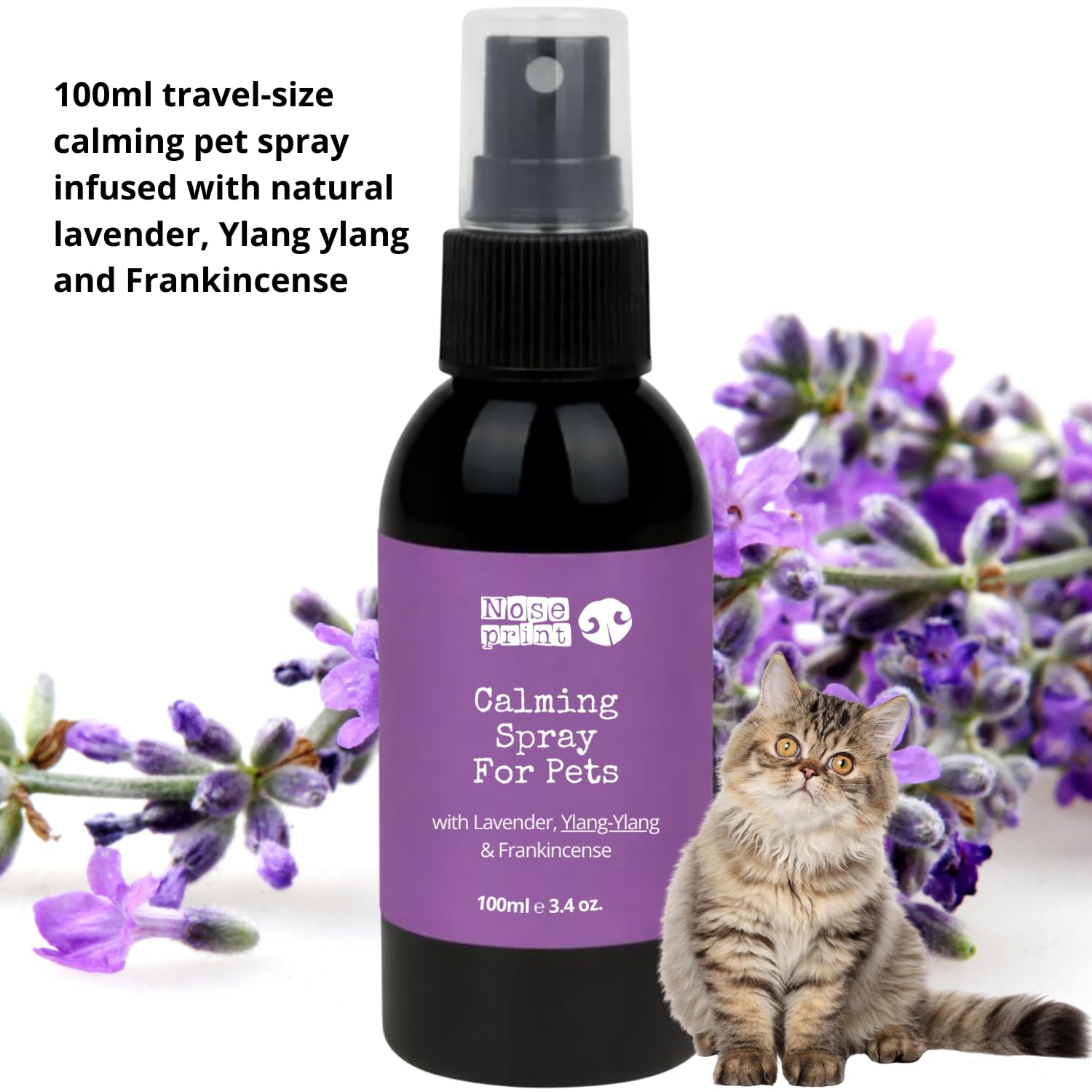 Spray apaisant naturel pour chiens et chats, lavande ylang-ylang, encens, spray d'intérieur sans danger pour les animaux de compagnie, 100 ml