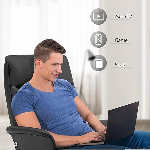 Miniatura 5 de MCombo Sillón reclinable giratorio con otomana, moderna base de aluminio resistente, silla de salón de piel sintética para espacios pequeños, sala