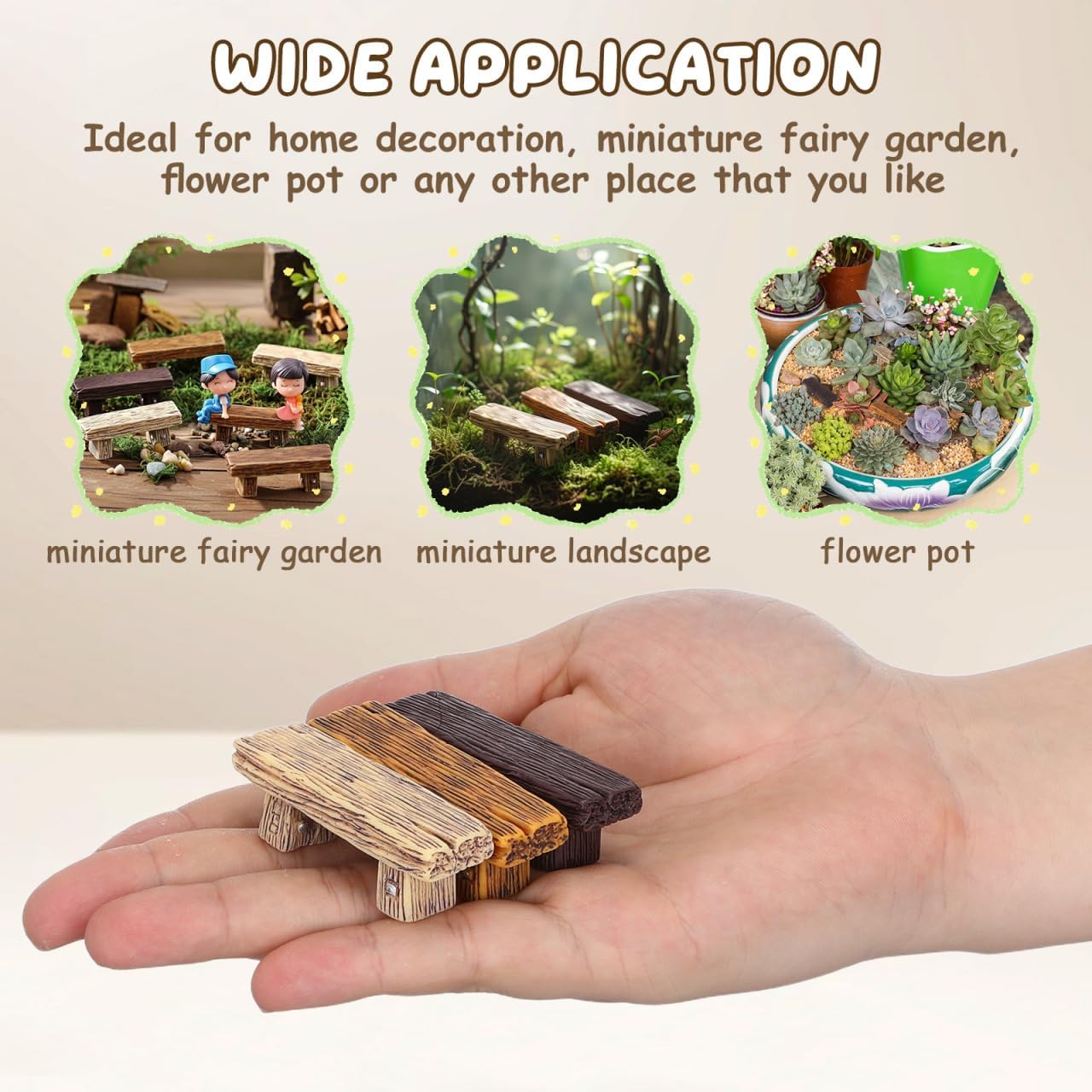 KESYOO 6Pcs Miniature Bench Set Resin Faux Wood Mini Benches for Crafts Micro Landscape Dollhouse and Fairy Garden Accessories 2.20 Inch