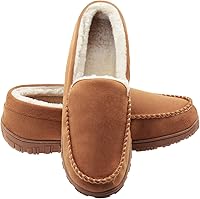 LULEX Men's Moccasin Slippers Indoor Outdoor - Plush Memory Foam House Shoes Non-Slip Hard Sole