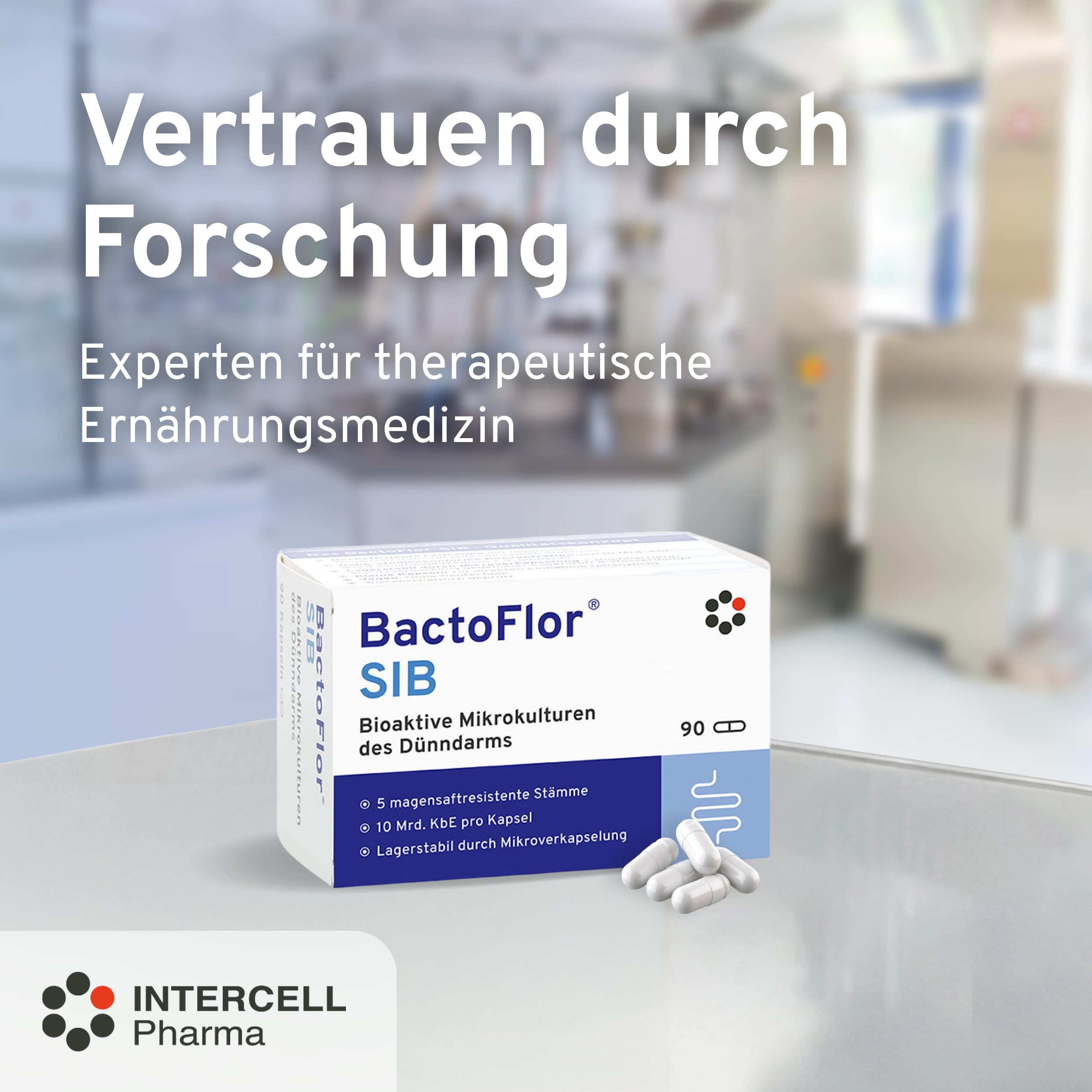 BactoFlor® SIB - Probiotika für den Dünndarm (90 Kapseln) - 4 Darmbakterien der Darmflora mit Saccharomyces boulardii & Milchsäurebakterien - 900 Mrd. KBE je Packung - laktosefrei & glutenfrei