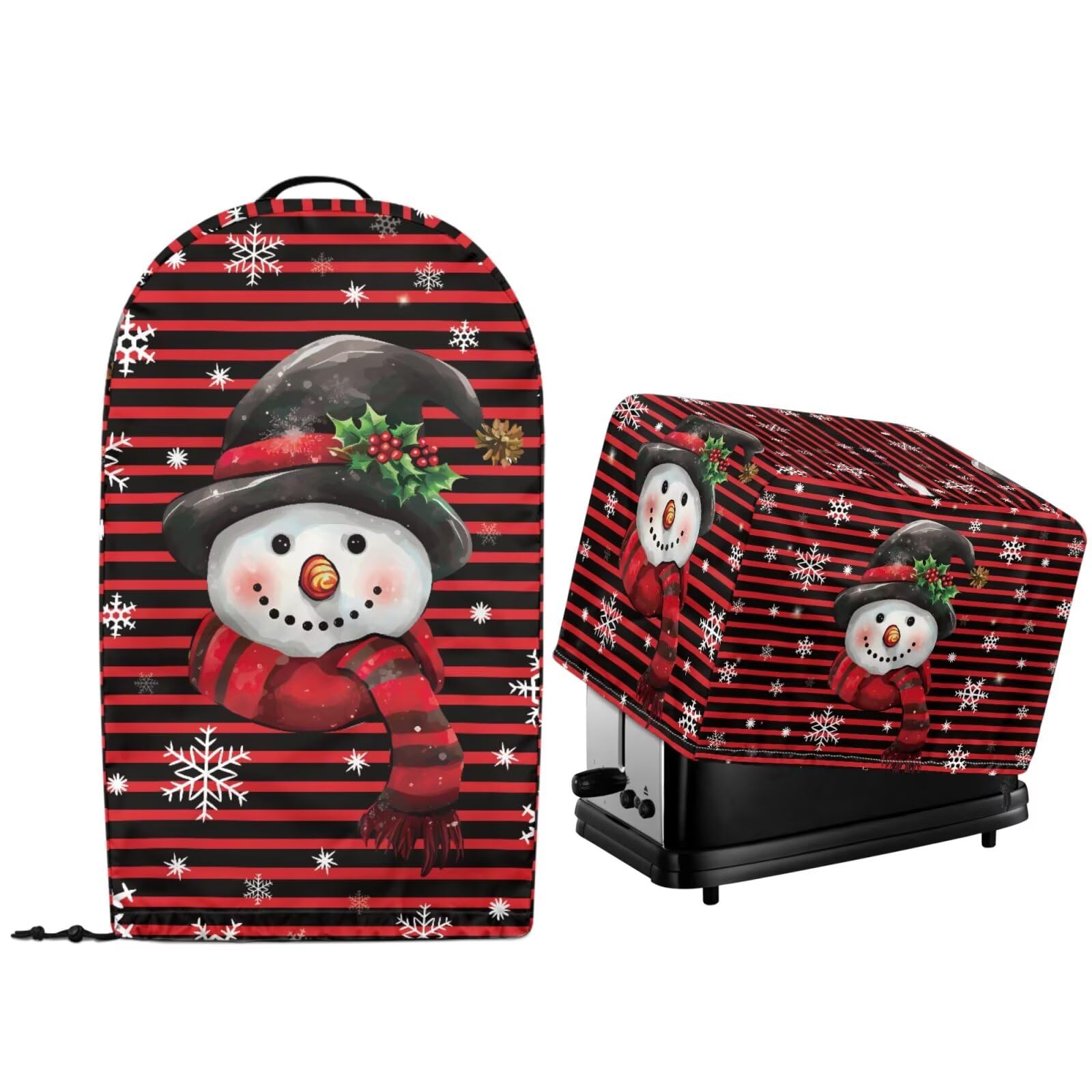 Holiday Theme Kitchen Countertop Appliance Dust Covers Sef of 2 Stand Mix Food Processort Blender and Toaster Protector Dust Cover with Drawstring Hem, Christmas Cartoon Snowman