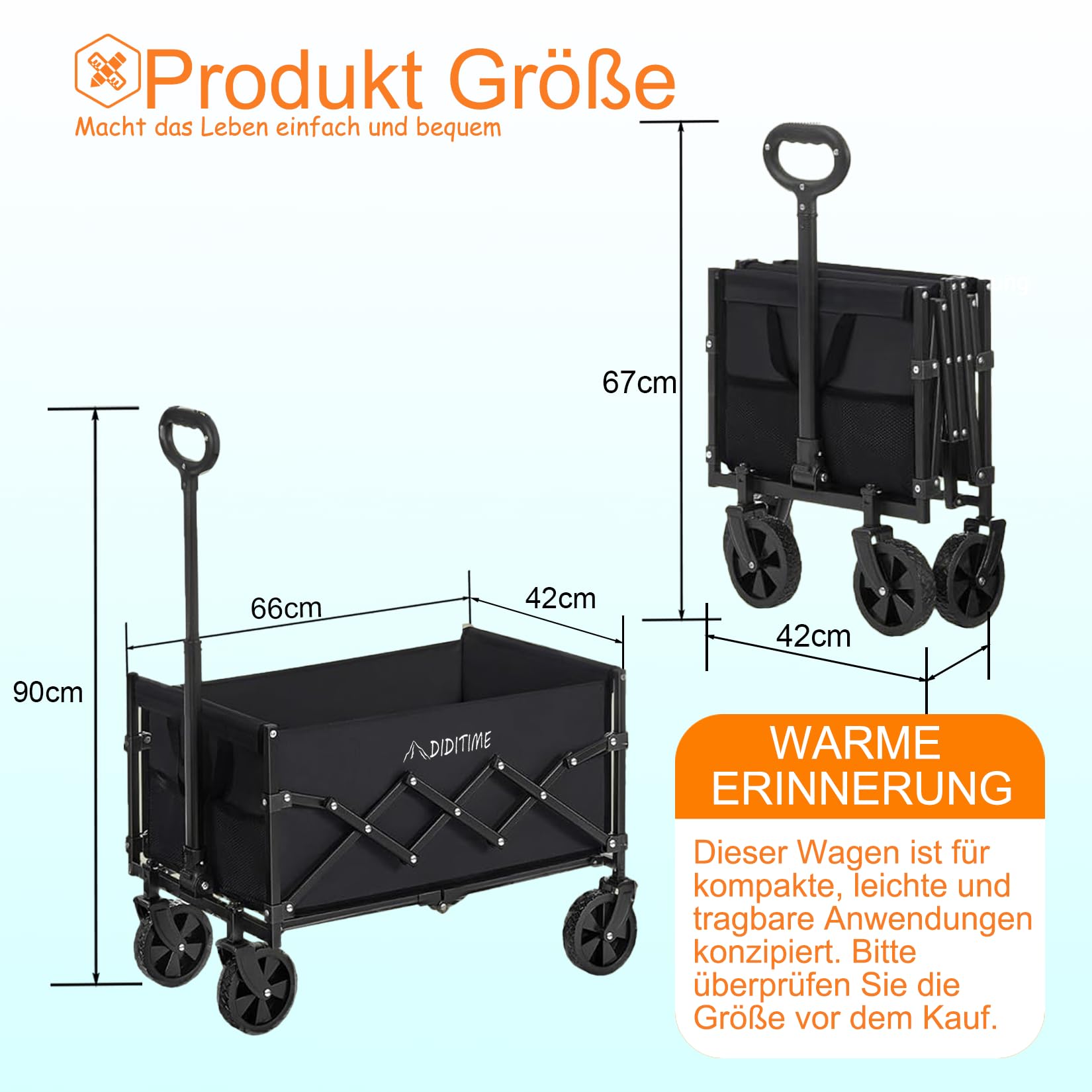 Carro plegable para la playa, soporte para bebidas, mango en D, carrito de jardín, carrito de playa para todo tipo de terrenos, al aire libre, camping, compras, carrito de mano, ruedas de silencio