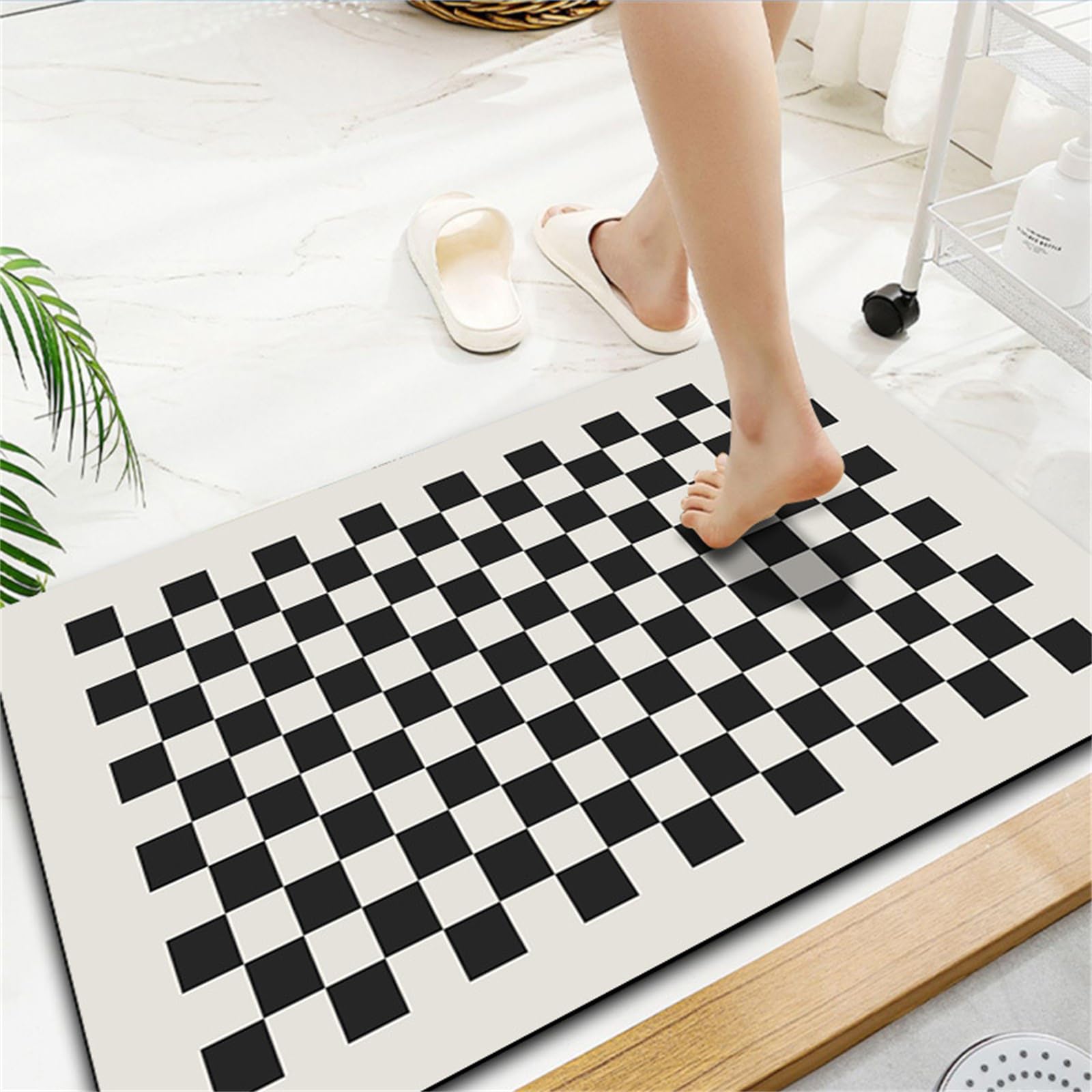 Alfombra de baño de Piedra de diatomita Antideslizante Anti Moho Alfombra de Piso de diatomeas de Secado rápido Alfombra de Rejilla en Blanco y Negro Alfombras de baño absorbentes