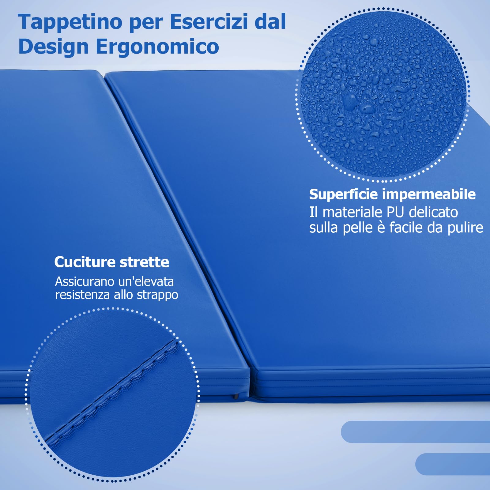 GYMAX Tappetino Ginnico Pieghevole a 4 Pannelli, Spesso 5 cm in Ecopelle con Chiusure a Strappo, Maniglie Portatili, Tappetini Portatili per Ginnastica, Arti Marziali, Yoga