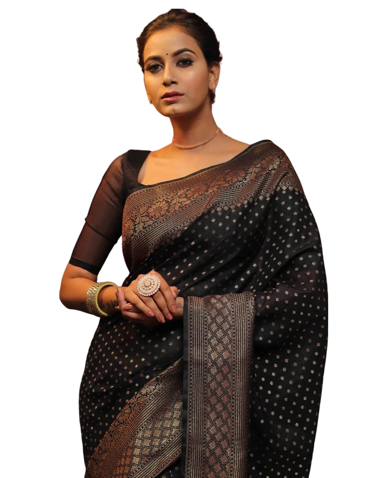 SIRILWomen's Banarasi Silk Kanjivaram Jacquard Saree With Unstitched Blouse Piece