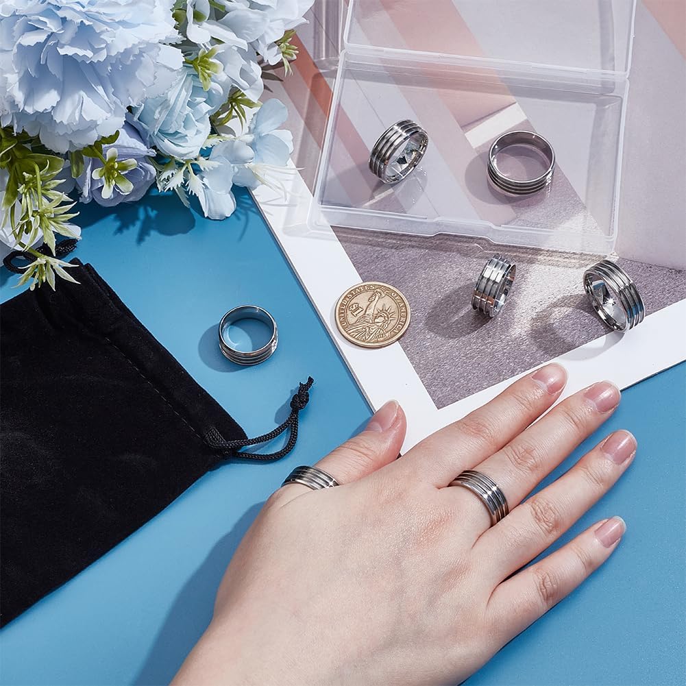 UNICRAFTALE 7pcs 7 Sizes Stainless Steel Triple Grooved Blank Core Ring Set with Velvet Pouches for DIY Inlay Ring Jewelry Wedding Band Making