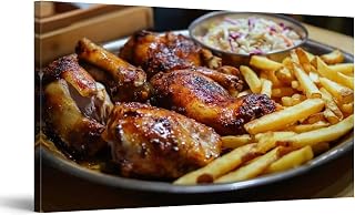 Canvas Wall Art Paintings marinated peri peri chicken breasts thighs legs roasted chicken Stretched Framed Artwork Wall Poster for Living Room Bedroom Office Wall Decor Ready to Hang 20x40 Inch