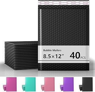 8.5 x 11 Inch Bubble Mailer 40 Pack, Waterproof Padded Envelopes with Strong Self-Seal Adhesive, Cushioning Shipping Bags with Bright Color for Small Business - Black