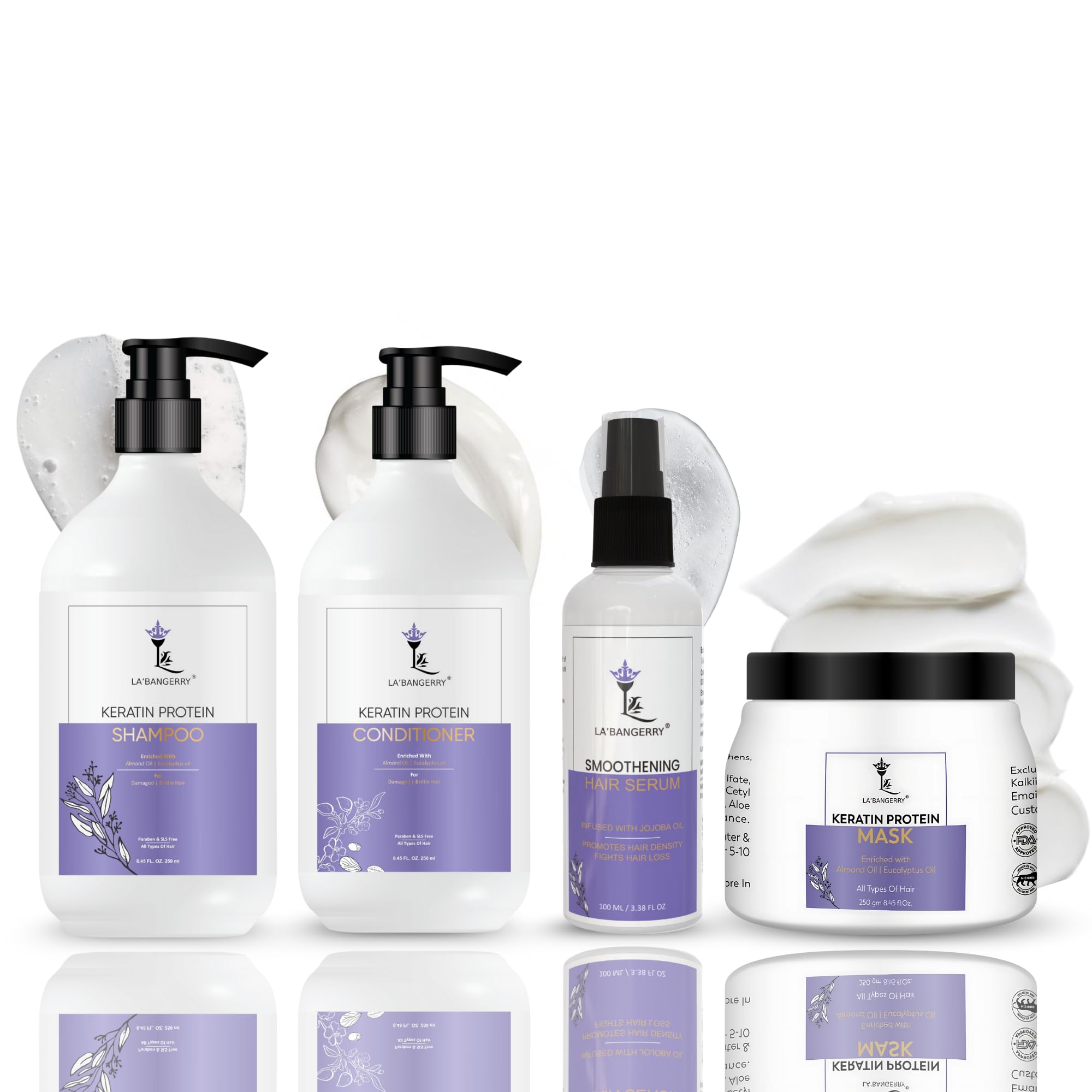 LA'BANGERRY Keratin Hair Combo Kit | Keratin Hair Shampoo,Conditioner Mask and Serum Infused with Keratin, Almond Oil, Jojoba Oil for Curly Wavy and Straight Hair | Sulfate Free Shampoo for Dry Damaged or Color Treated Hair | Reduces Dandruff | Made in India-image-25