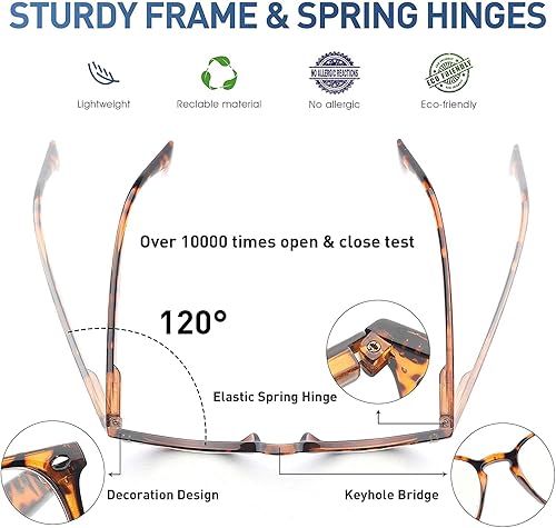 Miniatura 5 de Paquete de 4 lentes de lectura con bloqueo de luz azul, bisagras de resorte, lectores para hombres y mujeres con filtro antirreflejos, lentes nerd