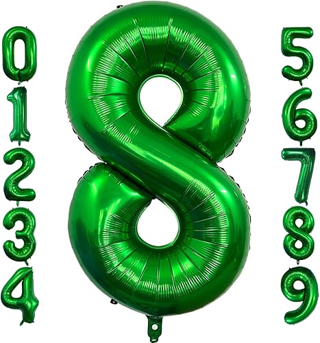 Globo verde oscuro de 40 pulgadas con el número 8 de gran tamaño, gigante, dígitos gigantes, de lámina de mylar, globos de helio verde oscuro para