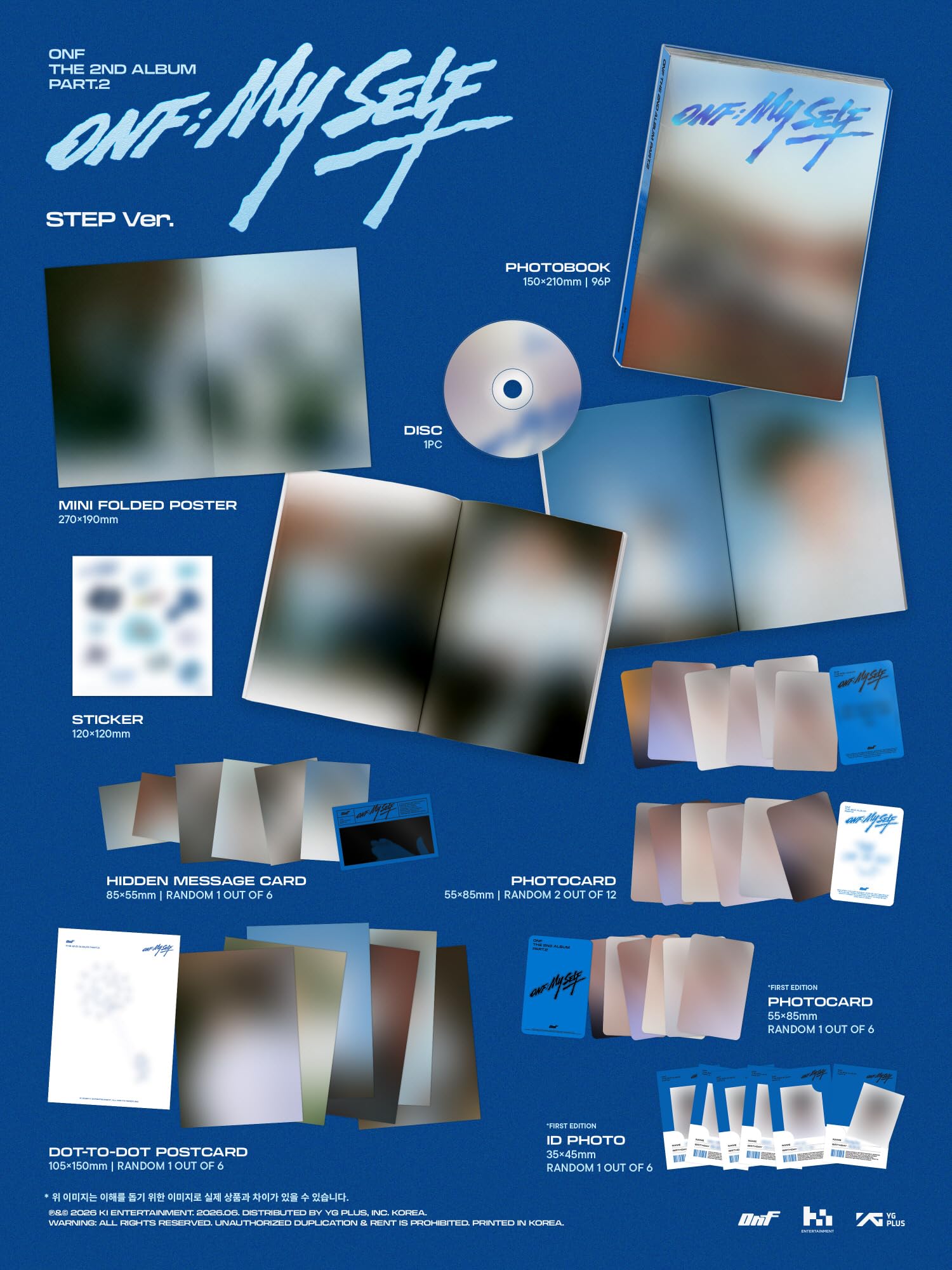 (Juego completo: 3 álbumes de fotos + 6 cicatrices Digipack + 1 plataforma) ONF : My Self 2º álbum part.2 con seguimiento