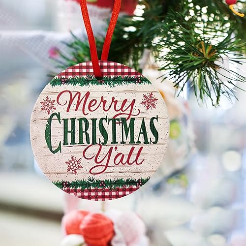 Adorno de Navidad de cerámica para colgar en el árbol de Navidad, adorno redondo de Navidad con cinta, bola de Navidad como regalo para padres y