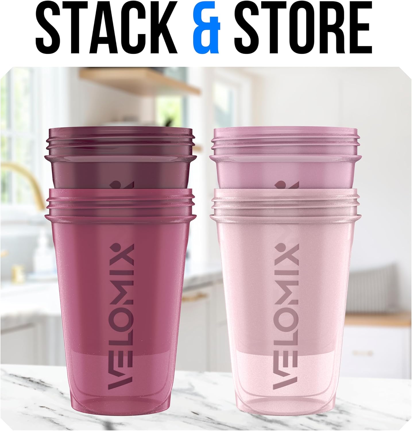 VELOMIX -4 PACK- 20 OZ Protein Shaker Bottles for Protein Mixes, Shaker Cups for Protein Shakes, Small Shaker Bottle Pack, Shaker Cup, Shakers for protein Shakes (Berry Blend) - Image 6
