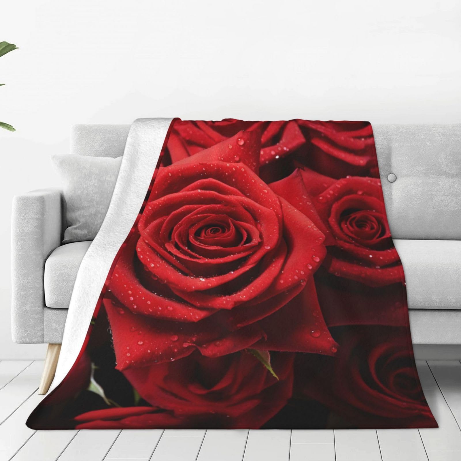 Couverture en flanelle imprimé rose rouge jeté de lit polaire doux 152x127 cm