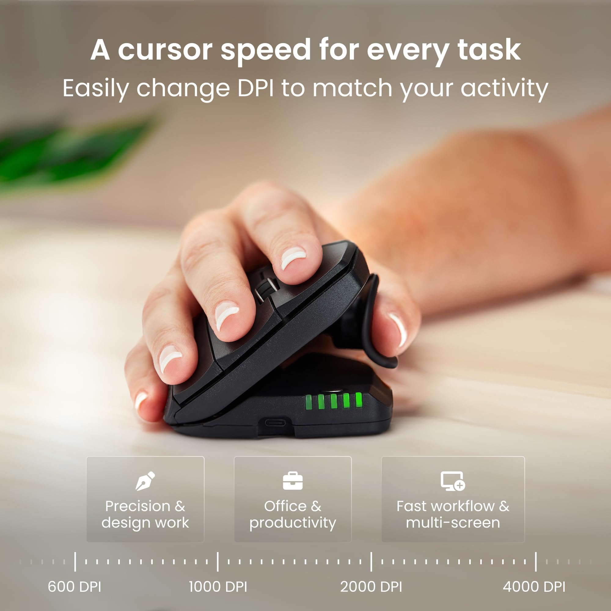Contour Unimouse Ergonomiczna mysz pionowa regulacja kata 35°-70°, 6 programowalnych przycisków, konfigurowalna regulowana podpórka kciuka, Plug & Play, kompatybilna Mac i PC - bezprzewodowa - prawa