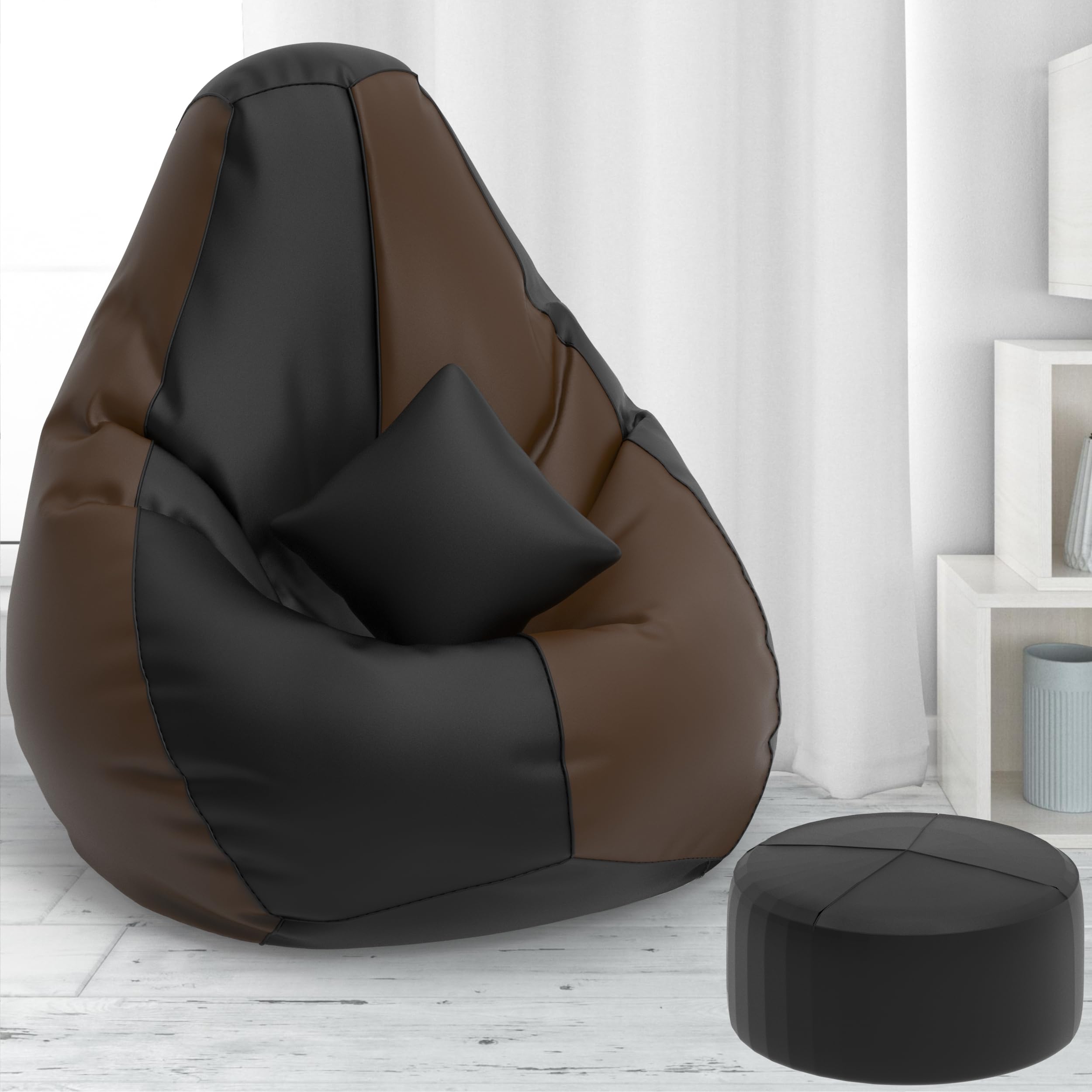 Biggie Bean Bag with Beans Filled 5XL Bean Bag with Free Cushion and Footrest - Official : ElegantPuffPod Combo (Matching Color : Regular, Black Brown)