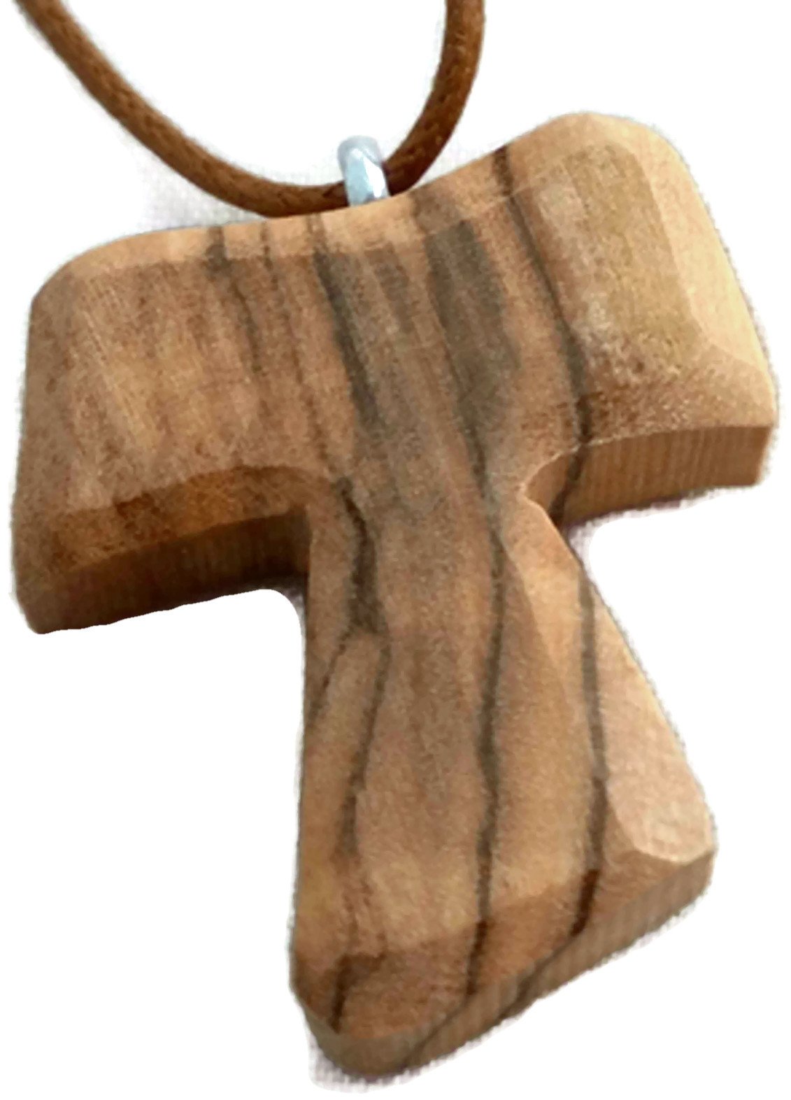 Olive Wood Cross Pendant Christian Tau/Tao Franciscan Design | Hand-Carved Bethlehem | HJW Quality w/Certificate & Prayer Card