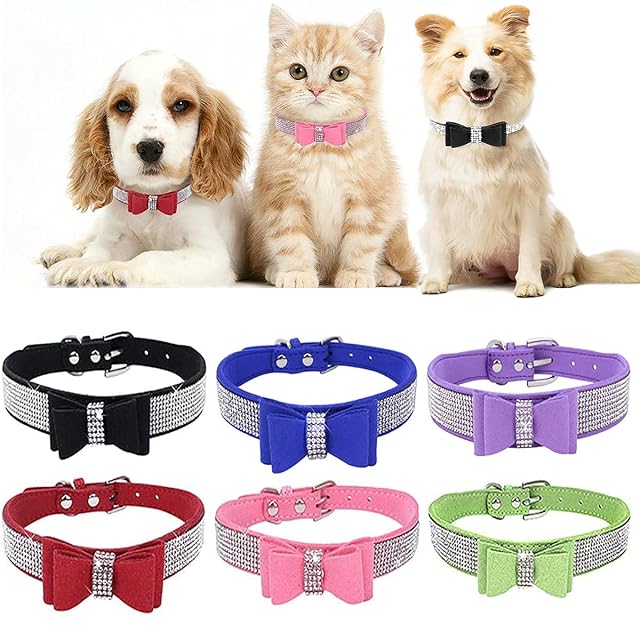 Foto 2 de 6 de Collar de Perro con Juego de Correa Collares y Correas para Mascotas Ajustable Perro Gato Rhinestone Bowknot…