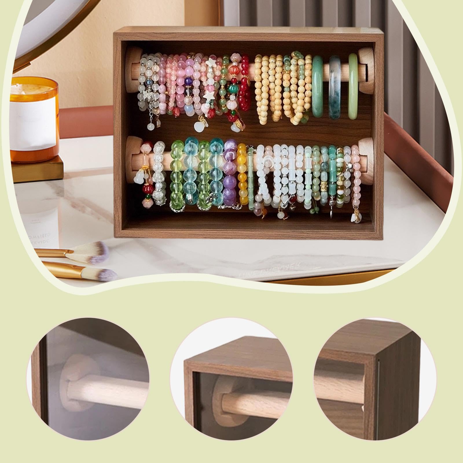 Soporte de Exhibición Y Almacenamiento para Pulseras, Organizador de Dos Niveles para Relojes Y Collares, Fabricado en Acrílico con Tapa Extraíble, ID, 2 Piezas, Individual