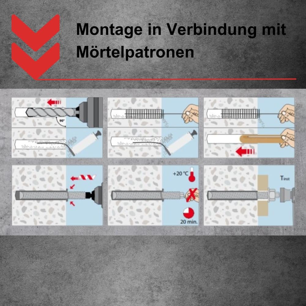 10x Ankerstangen - M16x190 mm Edelstahl A4 | inklusive Muttern und Scheiben Schwerlast-Anker Schwerlast-dübel Verbundanker Gewindestange