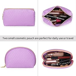 KTMOUW Makeup Bag 3 Pcs Waterproof Cosmetic Bag Set Portable Travel Cosmetic Bag Multifunction Organizer Storage Bag Weave Toiletry Bag for Women, Purple