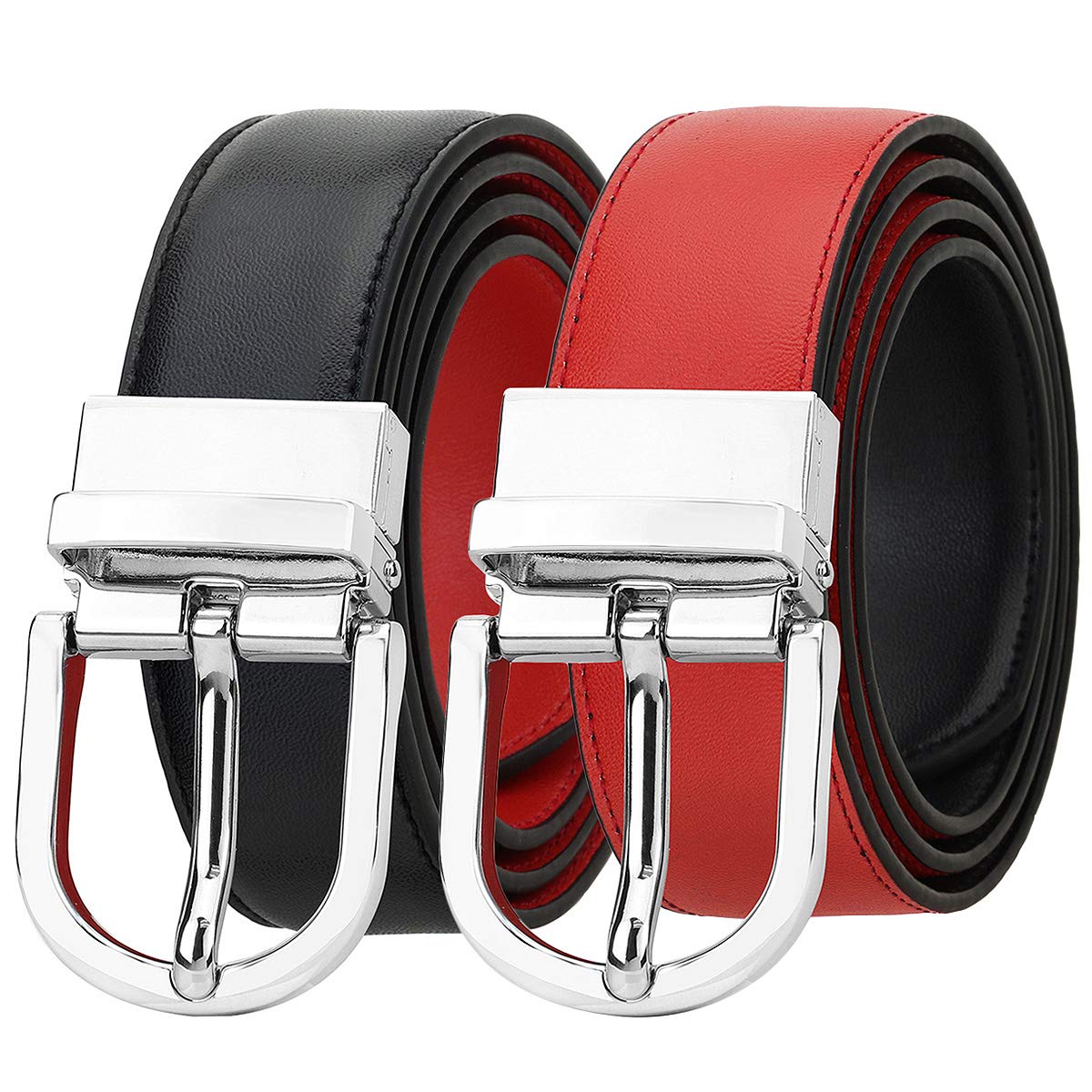 Falari Reversible Belt Genuine Leather Fashion Belt With Single Prong Buckle For Women Youth Kids (1 Belt for 2 Colors)