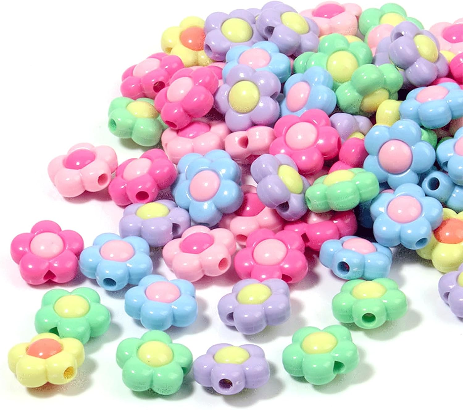 100PCS Flowers Acrylic Beads, Multicolor Flowers Shaped Acrylic Beads for Keychain Making, Creative 16mm Spacer Loose Beads for Pens Jewelry Making Bracelet Necklaces Earring Lanyard DIY Handicrafts